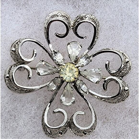 BROOCH/PIN-AM LEE-Vintage-Filigree-Sterling-Rhinestones - Picture 6 of 12